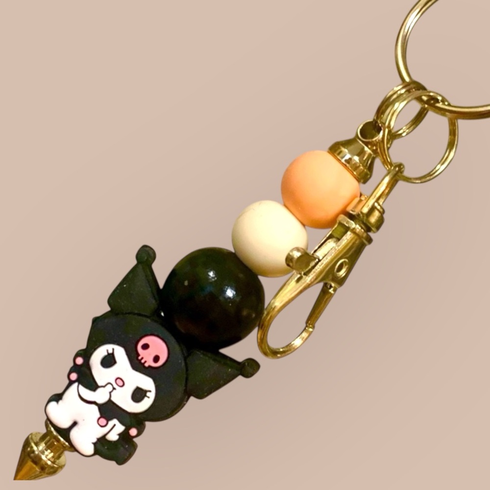 Kuromi Black Pink Beaded Keychain, Bag, Backpack Charm hello Kitty family Sanrio